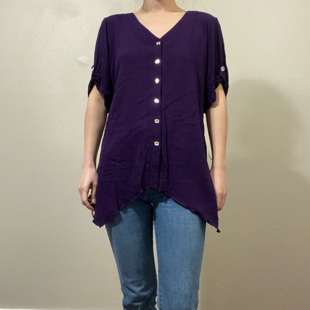 short sleeve purple blouse